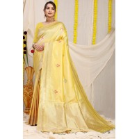 Kanchipuram Pure Silk Handloom Saree with Pure Jari Yellow