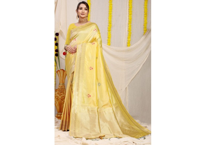 Kanchipuram Pure Silk Handloom Saree with Pure Jari Yellow