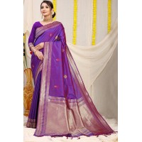 Kanchipuram Pure Silk Handloom Saree with Pure Jari Purple 2