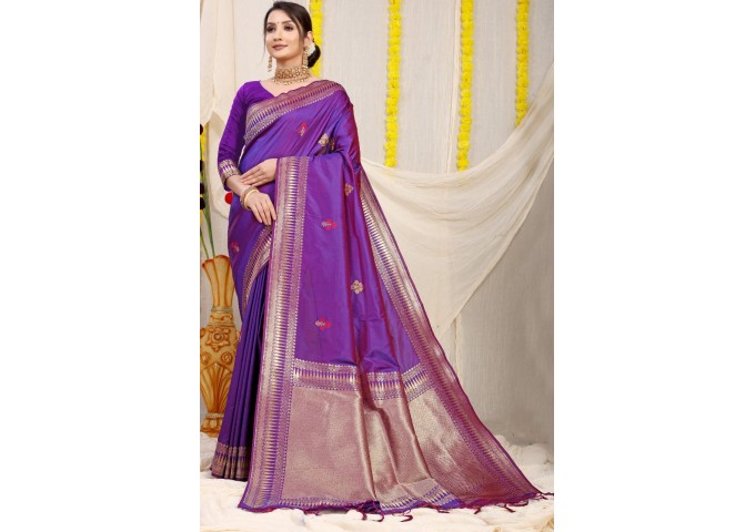 Kanchipuram Pure Silk Handloom Saree with Pure Jari Purple 2