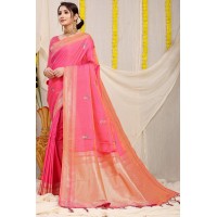 Kanchipuram Pure Silk Handloom Saree with Pure Jari Pink|Orange