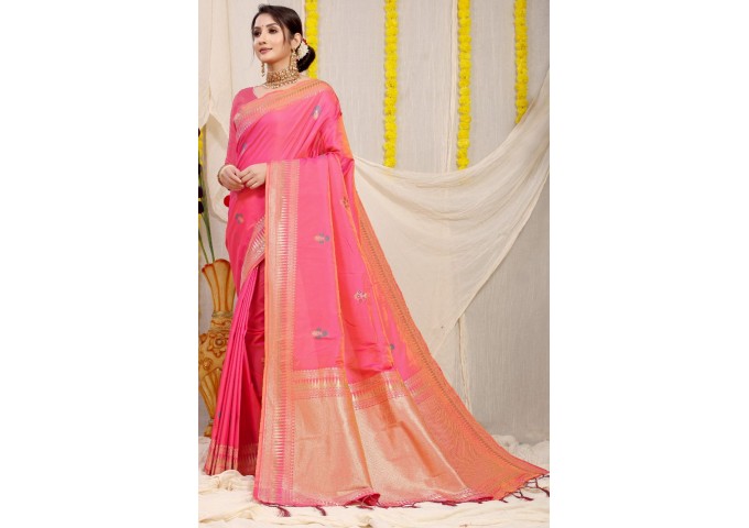 Kanchipuram Pure Silk Handloom Saree with Pure Jari Pink|Orange