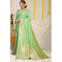 Kanchipuram Pure Silk Handloom Saree with Pure Jari Parrot Green