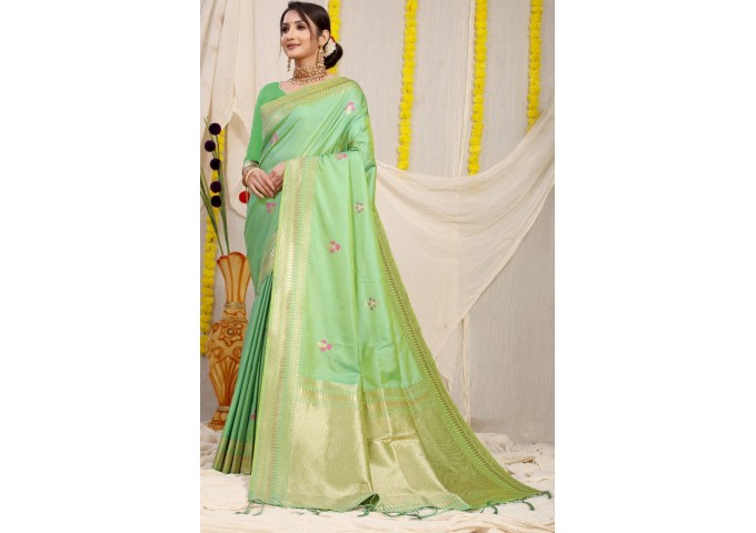 Kanchipuram Pure Silk Handloom Saree with Pure Jari Parrot Green