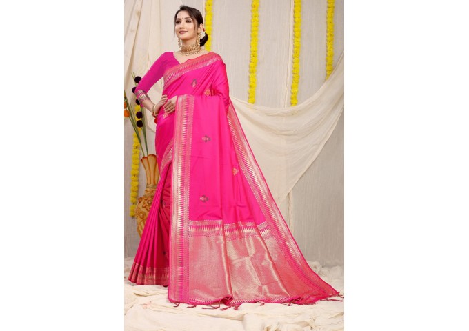 Kanchipuram Pure Silk Handloom Saree with Pure Jari Queen Pink