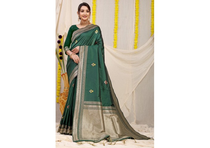 Kanchipuram Pure Silk Handloom Saree with Pure Jari Green