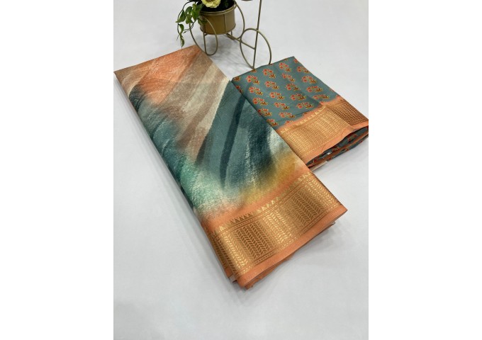 Aneri Uthappa silk Digital Print with Golden Jequard Border 