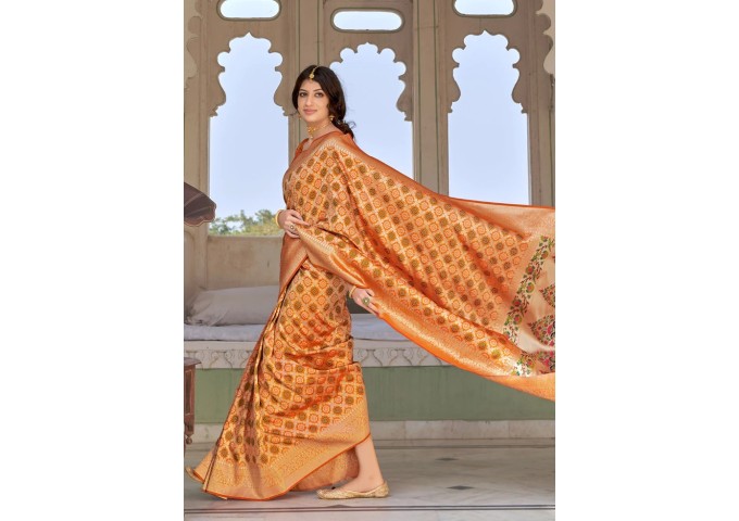 Bandhani with Paithaini Pallu Pure Silk Handloom Saree Yellow