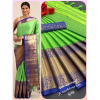 Chavi Self with Broad contrast jacquard work border with Jacquard blouse Parrot Green