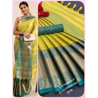 Chavi Self with Broad contrast jacquard work border with Jacquard blouse Yellow