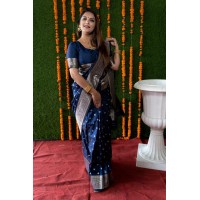 Fituri Silk Kanchipuram Pure silk handloom saree With Pure Jari Blue