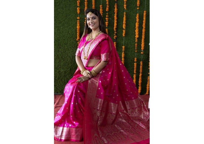 Fituri Silk Kanchipuram Pure silk handloom saree With Pure Jari Queen Pink