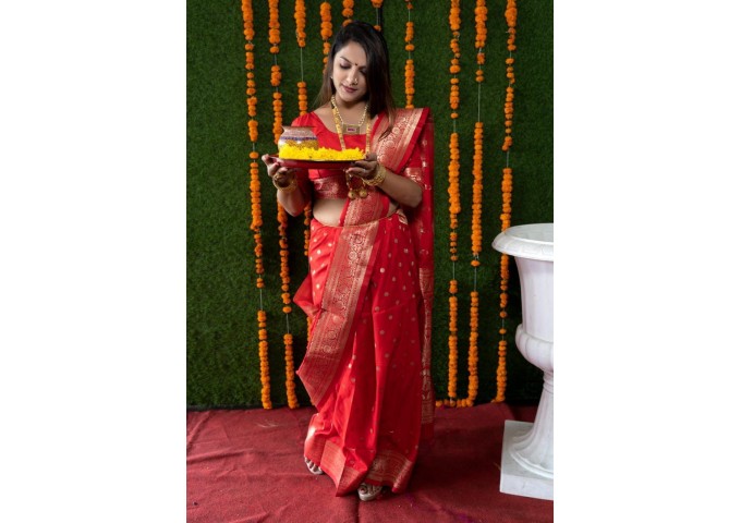 Fituri Silk Kanchipuram Pure silk handloom saree With Pure Jari Red