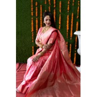 Fituri Silk Kanchipuram Pure silk handloom saree With Pure Jari Pink