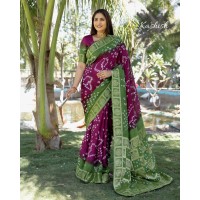 Kashish Dying Bandhej Silk Drapes Green|Purple