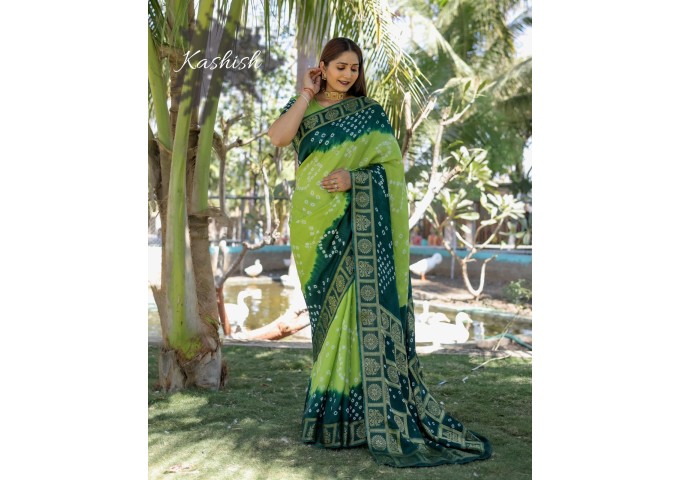 Kashish Dying Bandhej Silk Drapes Green