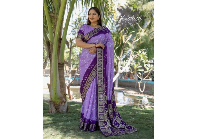 Kashish Dying Bandhej Silk Drapes Purple