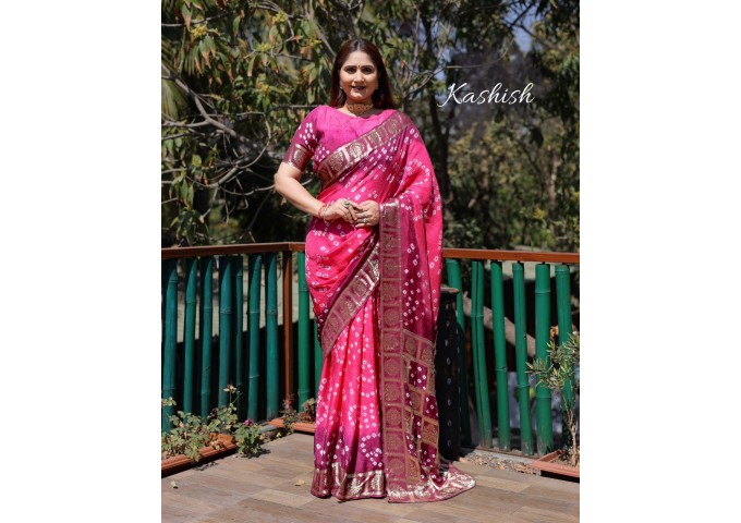 Kashish Dying Bandhej Silk Drapes Pink