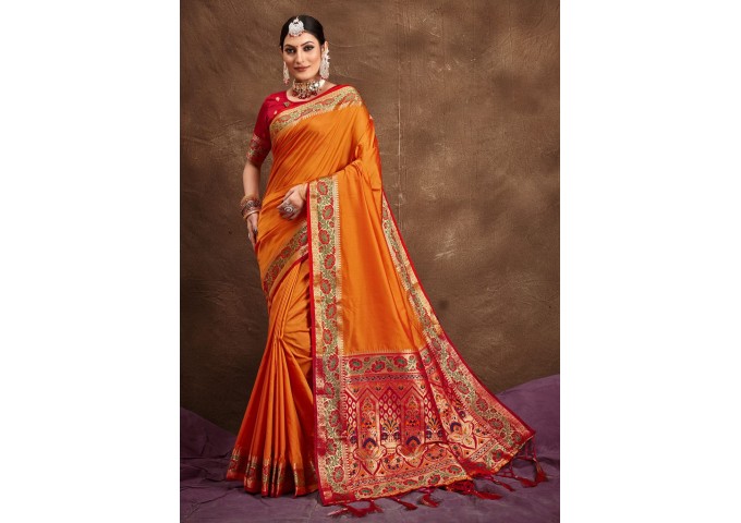 MAYURI  BANARASI SILK SAREE ORANGE