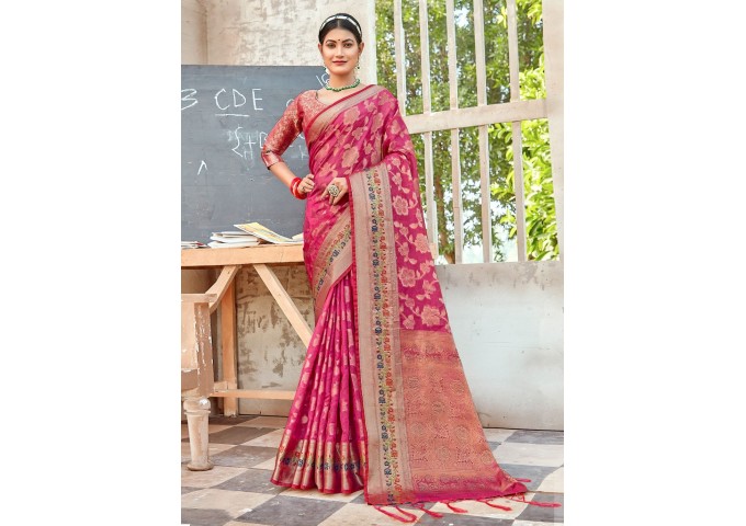 Rashmika Organza Cotton Saree Pink