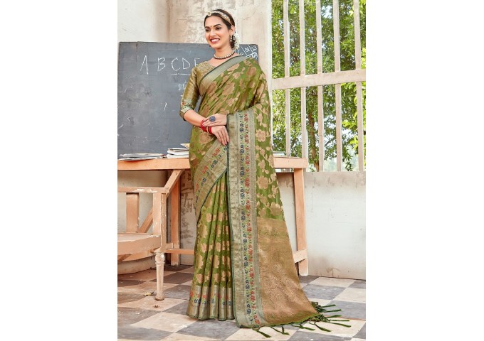 Rashmika Organza Cotton Saree Light Green