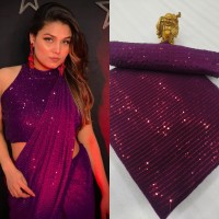 3MM Sequins Design Embroidery Saree Maroon