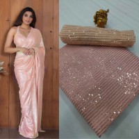 3MM Sequins Design Embroidery Saree Pink
