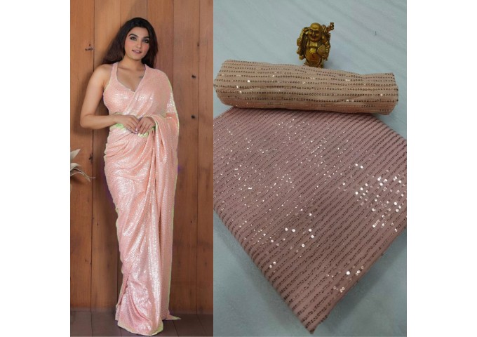 3MM Sequins Design Embroidery Saree Pink