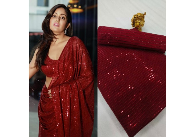 3MM Sequins Design Embroidery Saree Maroon 2