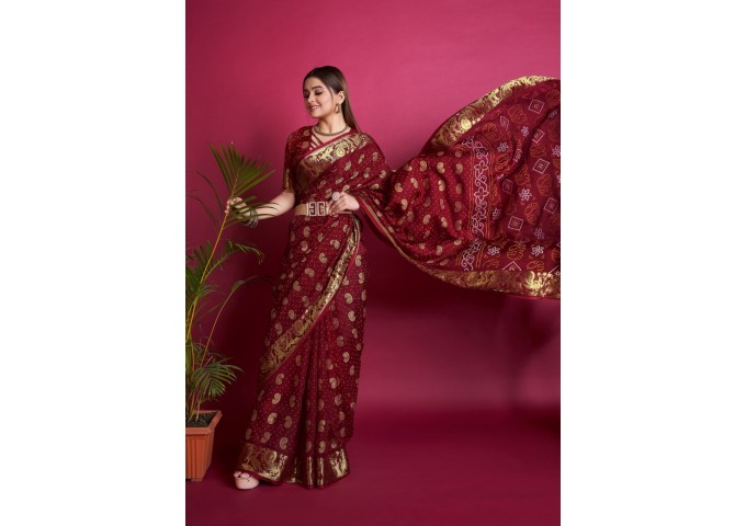 BT-1144 GEORGETTE EMBROIDERY SEQUENCE WORK SAREE RED