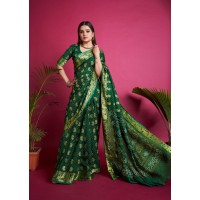 BT-1144 GEORGETTE EMBROIDERY SEQUENCE WORK SAREE GREEN