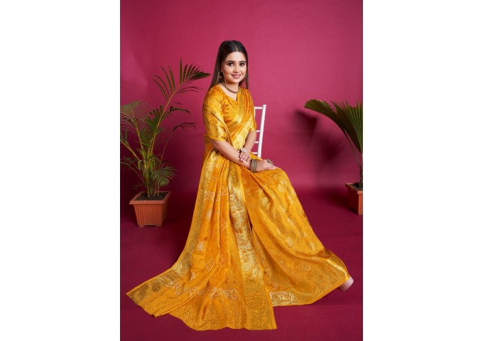 BT-1144 GEORGETTE EMBROIDERY SEQUENCE WORK SAREE YELLOW
