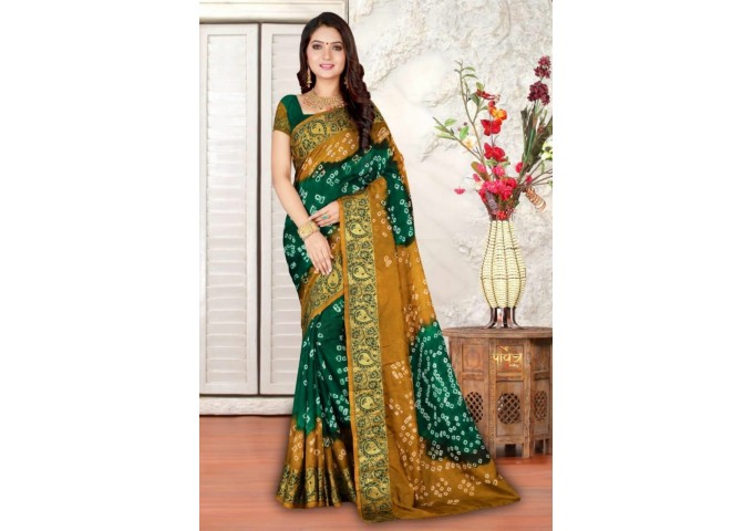 Bandhani Saree Pavitra Kaveri Art Silk With Zari Waving Saree Green