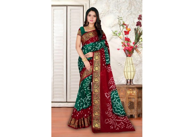 Bandhani Saree Pavitra Kaveri Art Silk With Zari Waving Saree Maroon