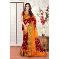 Bandhani Saree Pavitra Kaveri Art Silk With Zari Waving Saree Orange