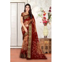 Bandhani Saree Pavitra Kaveri Art Silk With Zari Waving Saree Brown