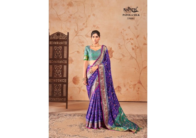 Stavan Riddhi Siddhi Soft Patola Silk with Contrast Blouse Saree Blue