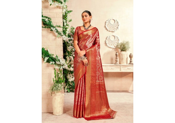 RajPath Fabrics Venkatgiri Silk Saree Red