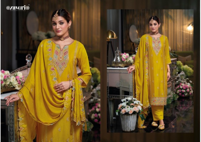 Yasmine Vol-2 Heavy Chinon with  Embroidery Work Suits Yellow